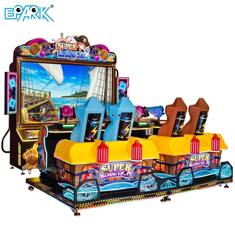 Open-style four-player shooting arcade simulator with a 100-inch screen and colorful dynamic seats