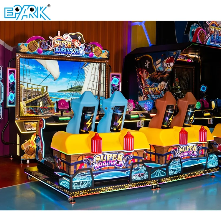 Open-style four-player shooting simulator displayed in an arcade