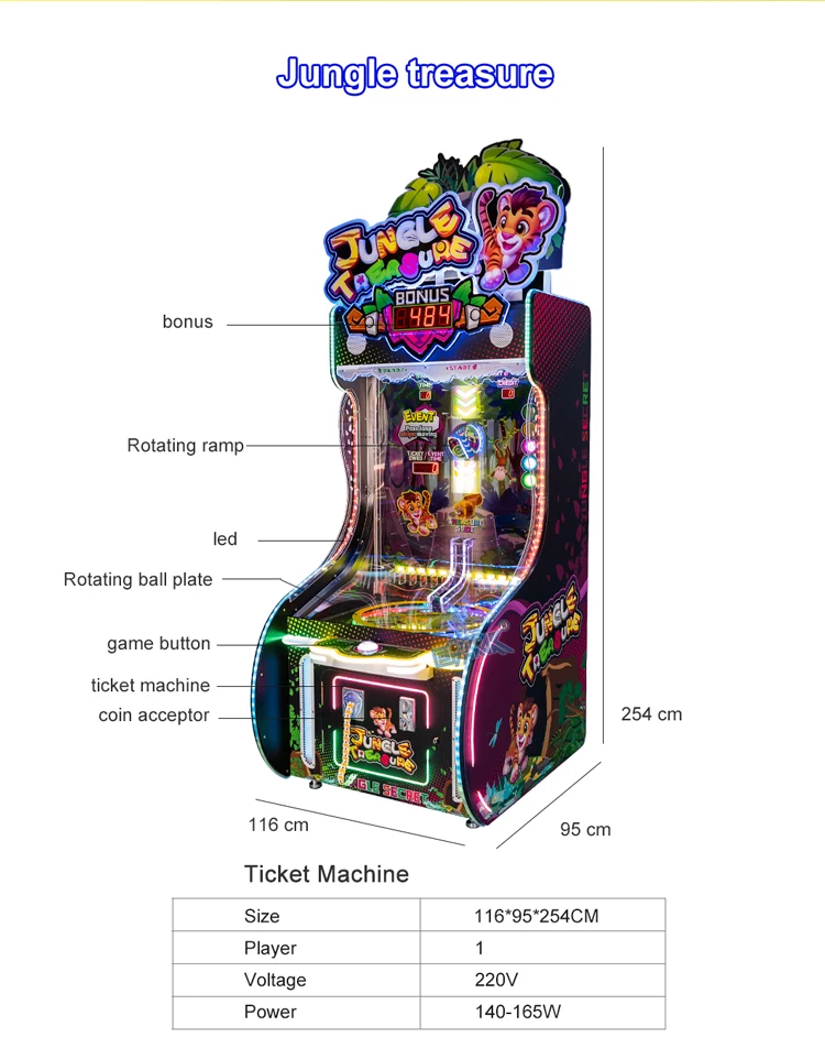 Ball drop ticket machine component diagram and dimensions
