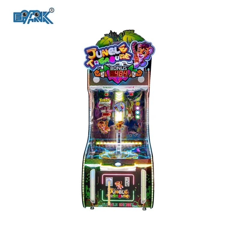 Front view of a rotating target ball drop ticket machine