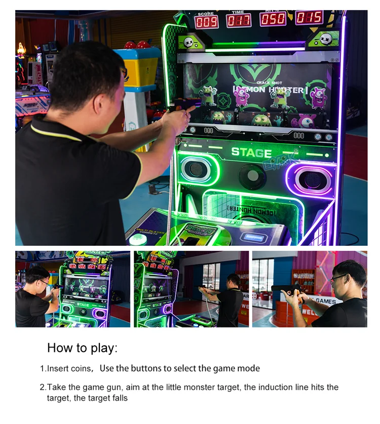 Player demonstrating sensor gun aiming on the monster shooting machine