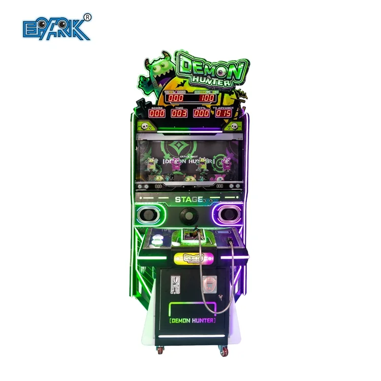 Compact sensor gun monster shooting arcade machine with illuminated physical targets