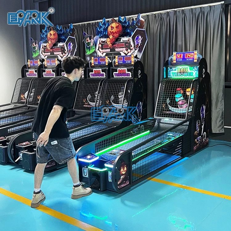 Player using a single-player ball throwing ticket arcade game