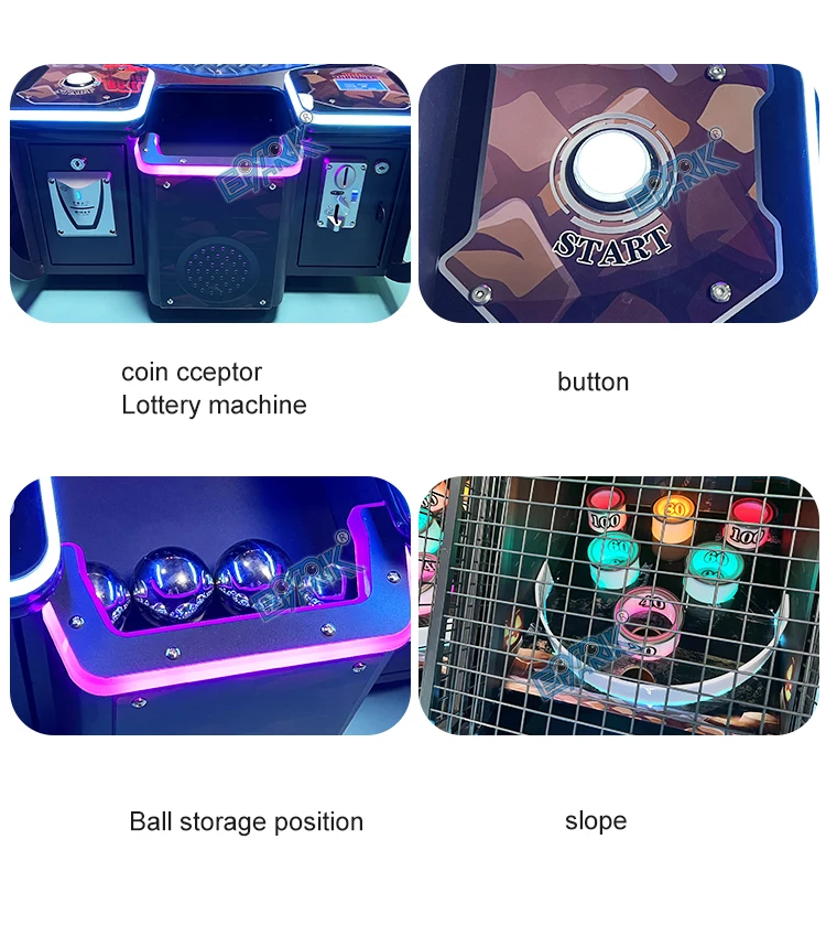 Coin controls, start button, ball storage and target ramp details