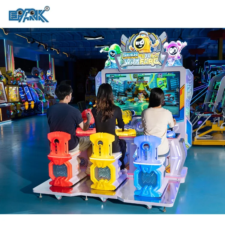 Three players using the interactive monster shooting arcade game