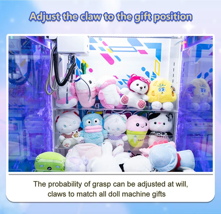 Claw position, plush prize display and front control details