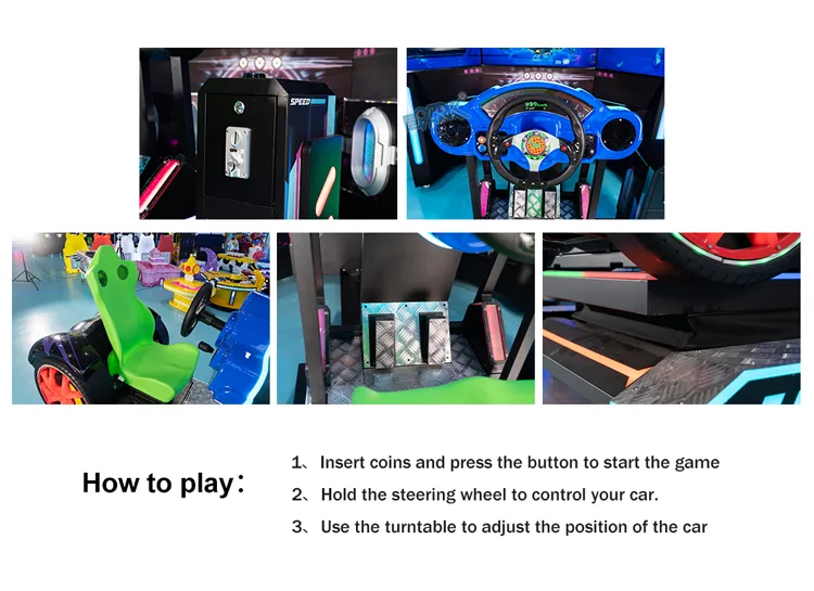 Curve Drift coin control, steering wheel, seat, pedals and motion platform details
