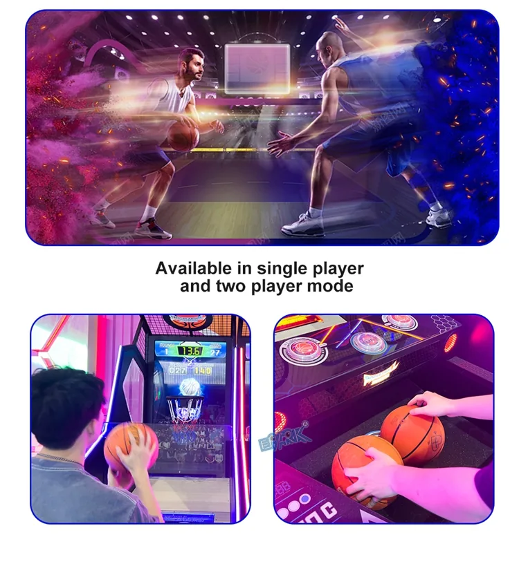 Basketball arcade game graphics, control buttons and ball shooting details