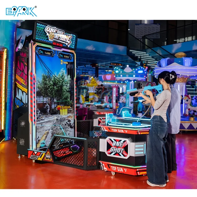 Two players using the large-screen sniper shooting arcade machine
