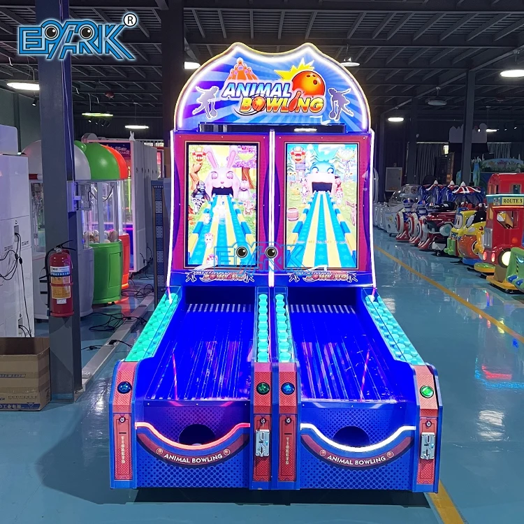 Front view of a two-player dual 42-inch bowling arcade machine