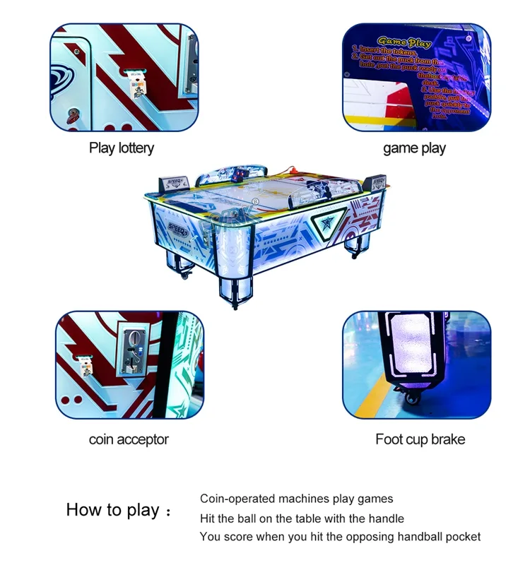 Coin start and puck play instructions for the two-player LED air hockey table