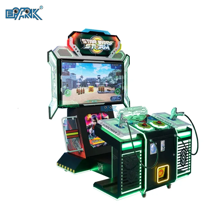 Two-player multi-game shooting arcade machine with a 47-inch screen and twin gun consoles