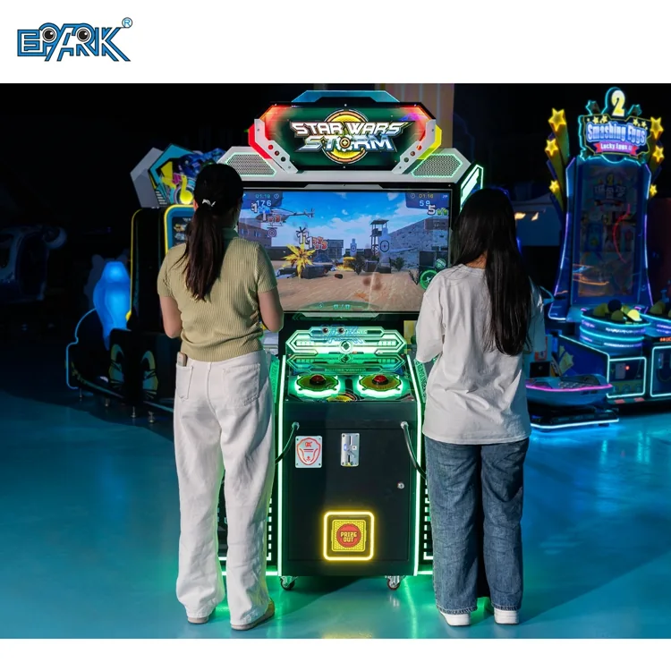 Two players using the multi-game shooting arcade machine