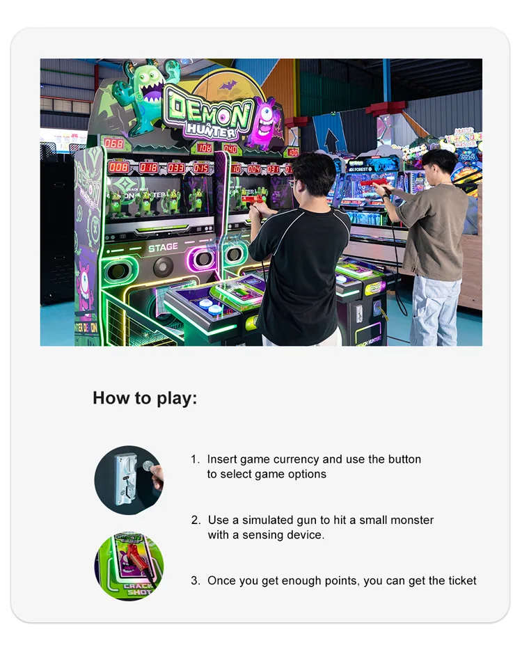 Coin control, sensor gun and ticket reward instructions for the shooting machine