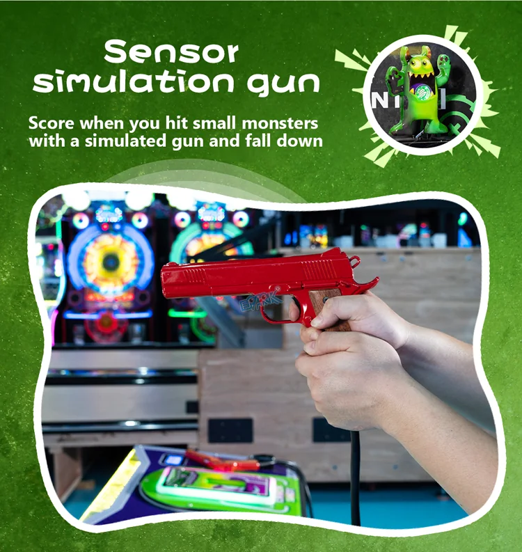 Sensor gun aiming system and reactive monster target details