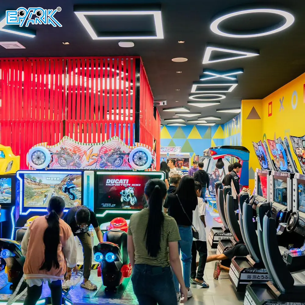 Busy racing arcade area at an EPARK project in Cambodia