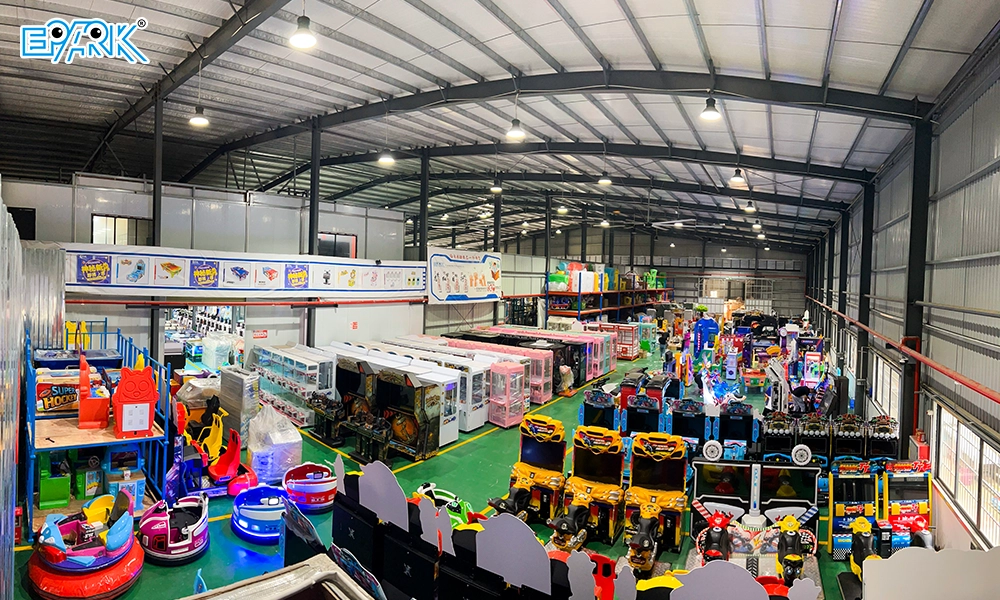 Overview of arcade and amusement machines inside the EPARK factory