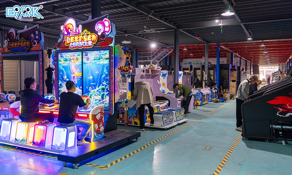 EPARK arcade machine production and pre-shipment checking area