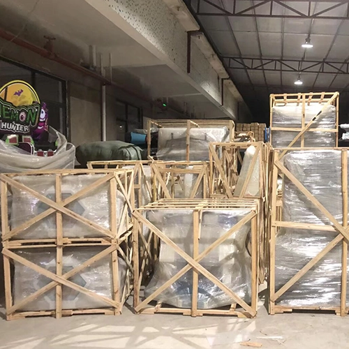 Different amusement machines packed in external wooden frames