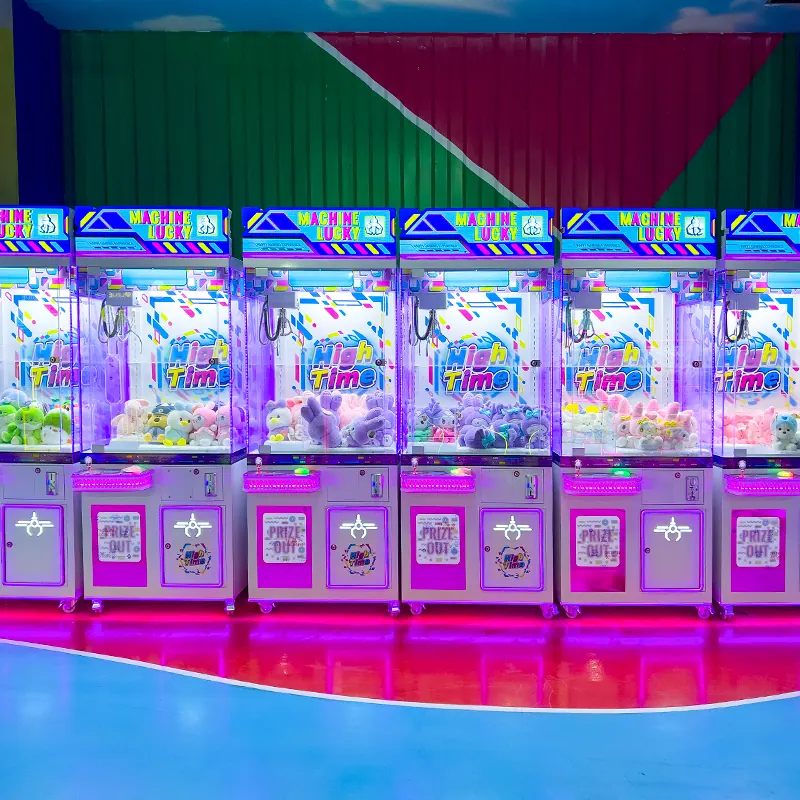 Row of EPARK claw machines stocked with plush prizes